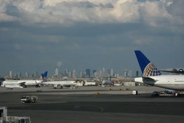 The skyline of New York City as seen from Newark Liberty International Airport. Photo by Ken Lund.